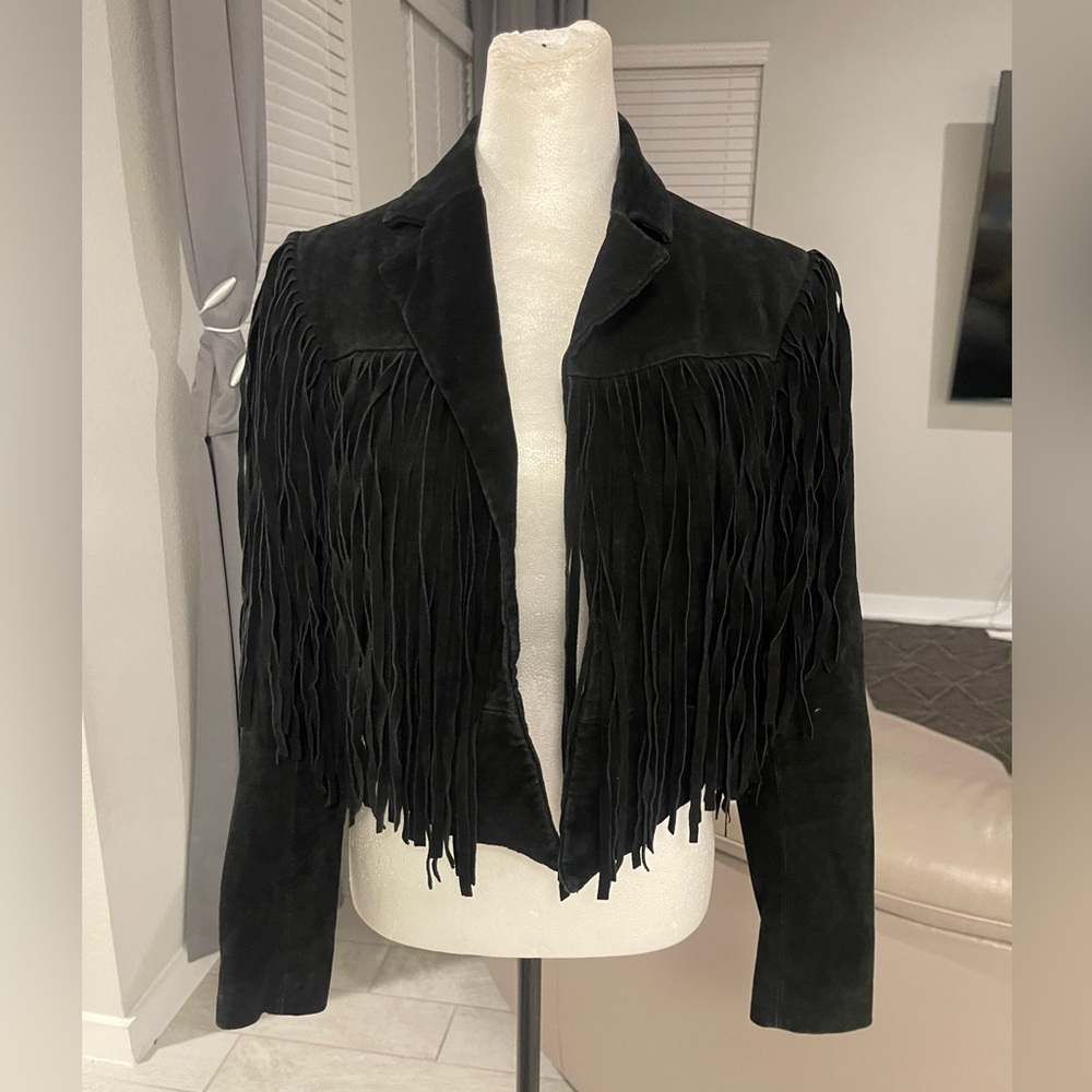 Y2K vintage XXI forever 21 genuine leather pigskin suede fringe cropped jacket M